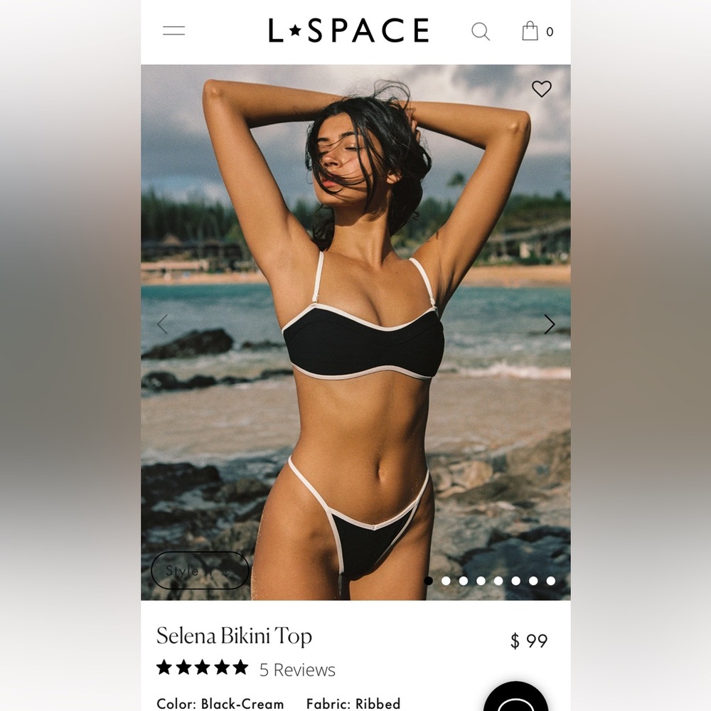 NWT L*SPACE SELENA BIKINI BLACK & WHITE CREAM SWIMSUIT SIZE MEDIUM